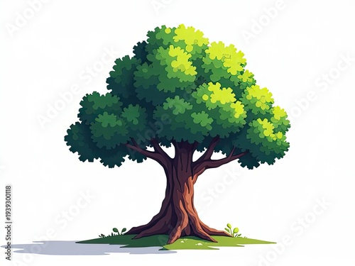 A solitary tree with lush green leaves on a bright white background, ideal for nature-inspired designs and illustrations