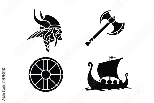 Viking symbols and in black and white helmet shield