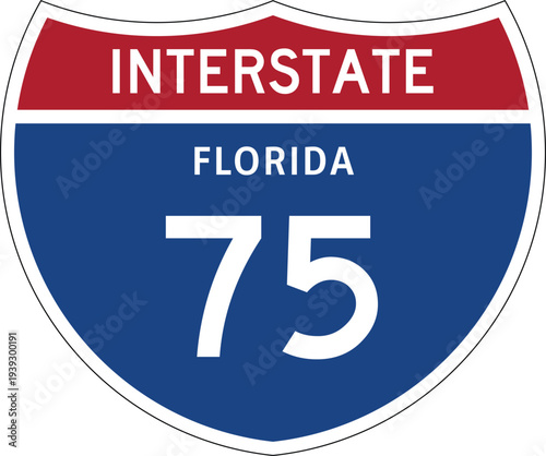 Interstate 75 Florida I-75 US Interstate Highway Route Shield Badge Vector