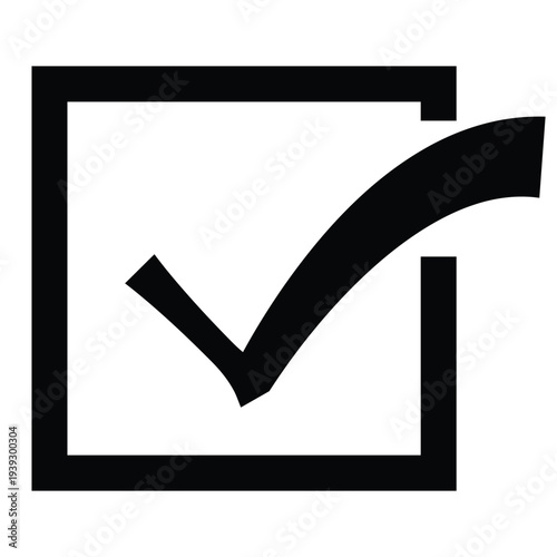 Black Check Mark Icon in Square Box Symbol for Approval Completed Tasks Surveys Success Voting and Quality Control Graphic Isolated on White.