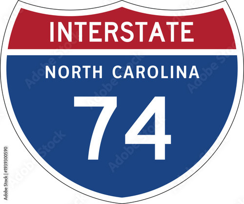 Interstate 74 North Carolina I-74 US Interstate Highway Route Shield Badge Vector