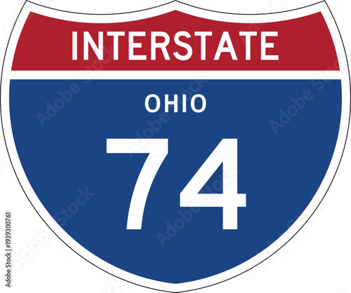 Interstate 74 Ohio I-74 US Interstate Highway Route Shield Badge Vector