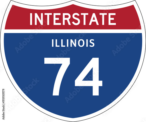 Interstate 74 Illinois I-74 US Interstate Highway Route Shield Badge Vector