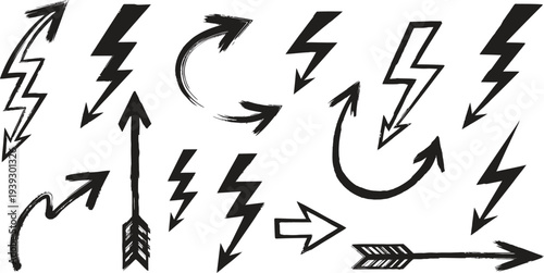 Collection of arrow and lightning bolt icons in various styles