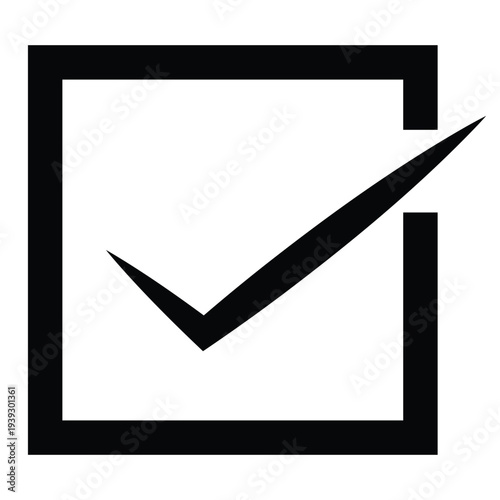 Minimalist Black Check Mark Icon Inside a Square Box Frame Symbolizing Successful Completion Task Management Achievement and Positive Verification for Business Projects.