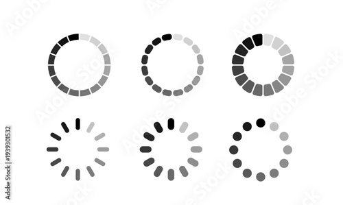 Vector Set of Circular Loading Progress Indicators and Buffering Icons
