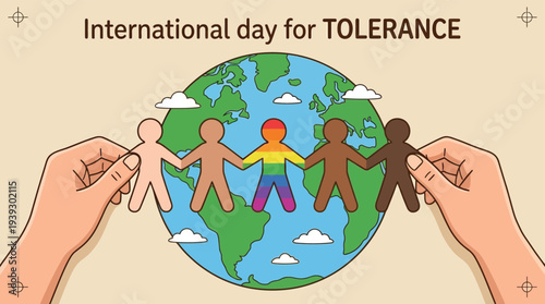 International day for tolerance concept with diverse paper people over globe