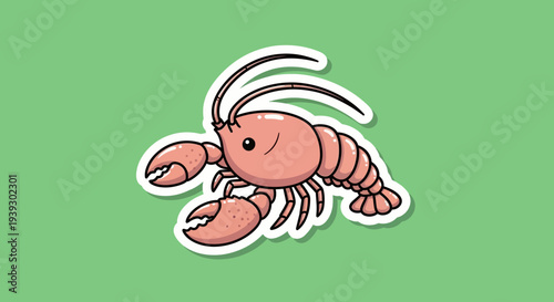 Cute Cartoon Lobster on a Green Background