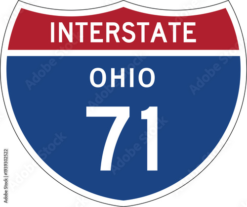 Interstate 71 Ohio I-71 US Interstate Highway Route Shield Badge Vector