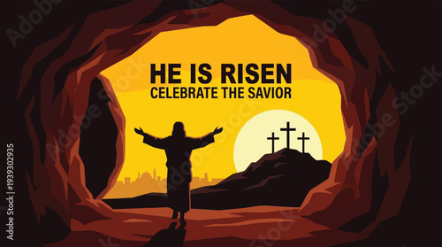 Easter resurrection celebration savior risen cross vector illustration flat design