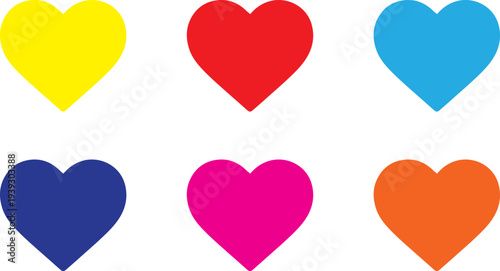 colorful heart shape icon set, flat love and romance symbols