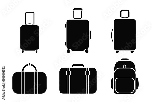 Six black luggage and backpack in style suitcase travel