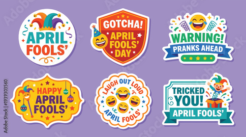 April Fools Day prank celebration banners set vector illustration flat design