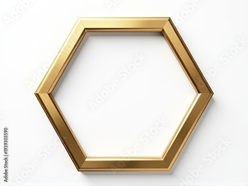 A single gold hexagon frame is mounted on a white wall, perfect for decorative use or as a focal point in a room
