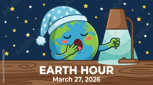 Earth Hour global climate change awareness vector illustration flat design