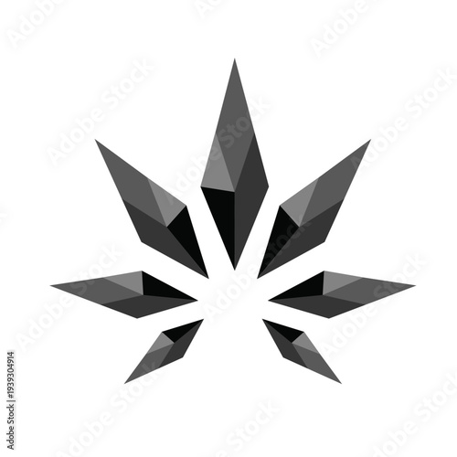 Abstract Geometric Cannabis Leaf Logo Design in Grayscale Polygonal Style