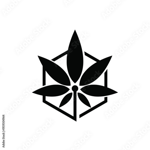 Minimalist Cannabis Leaf Logo in Geometric Hexagon Outline Design