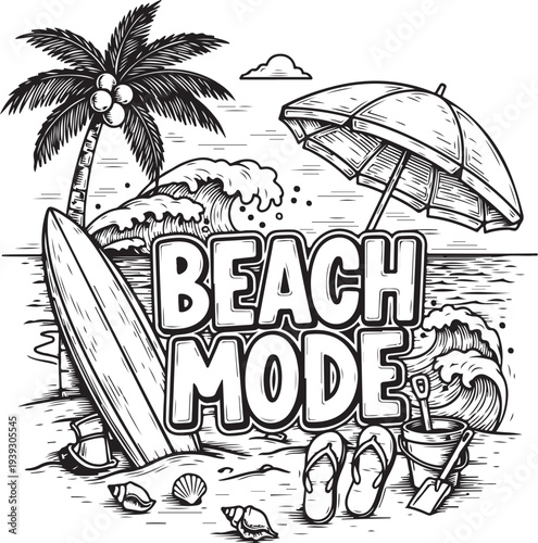beach mode hand drawn simple sketch vector illustration