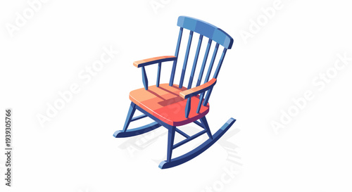 Blue and Orange Wooden Rocking Chair.