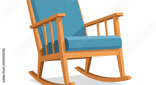 Blue Cushioned Wooden Rocking Chair Furniture.