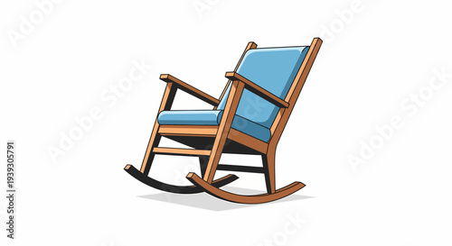Blue Cushioned Wooden Rocking Chair Illustration.