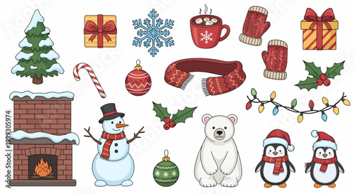 Christmas Characters and Winter Holiday Symbols.