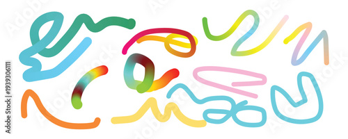 Colorful abstract shapes and lines in various gradients and smooth curves