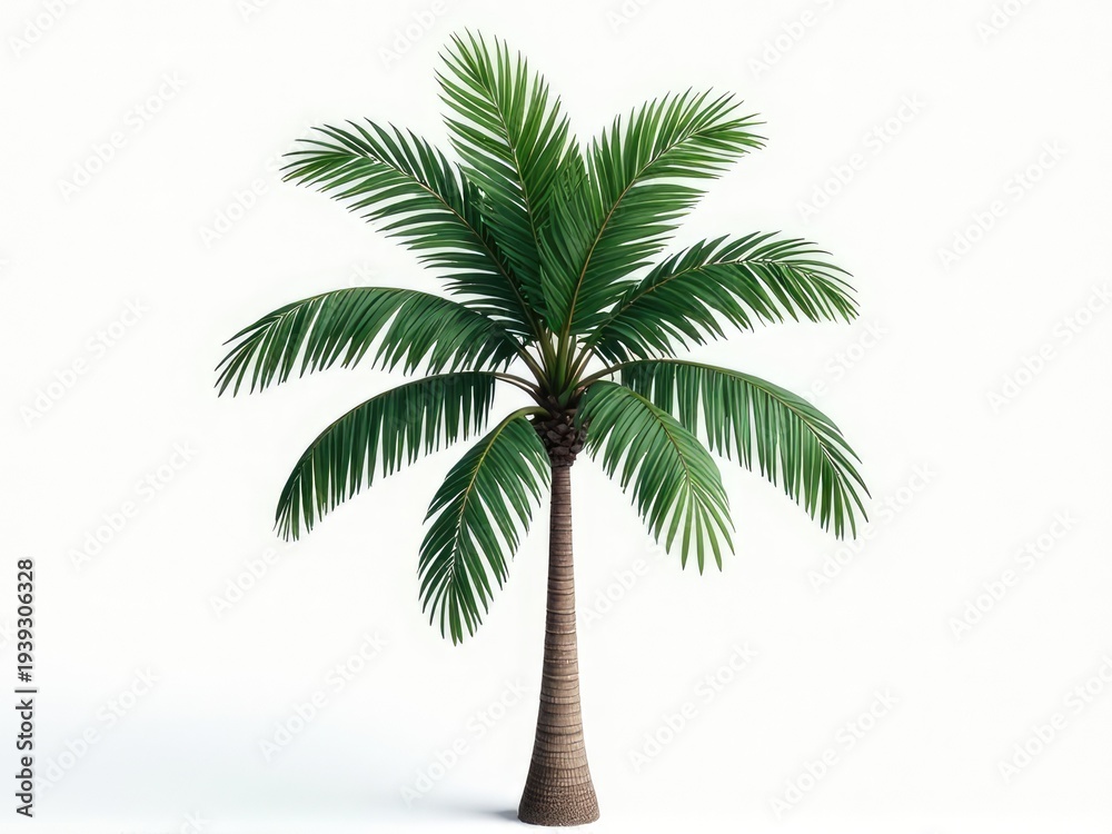 Fototapeta premium A single palm tree standing on a clean white surface