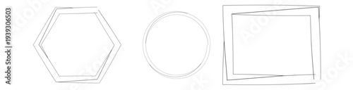 Geometric shapes with double line art hexagons circles and squares