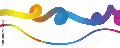 Colorful wavy ribbons in shades of yellow blue purple and pink flowing smoothly