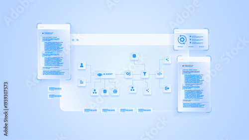AI workflow automation artificial intelligence. ai agent network diagram machine learning coding flow process and automation system.