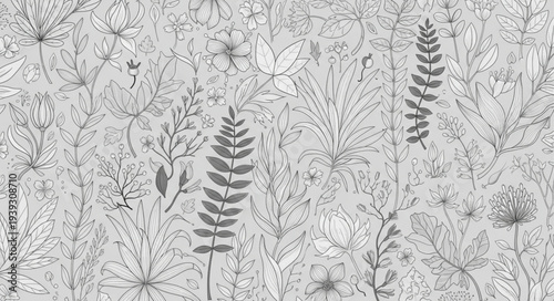 Ferns Growing on a Textured Gray Surface.