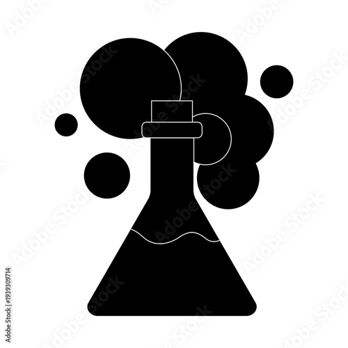  Chemistry lab and diagrammatic icons showing assorted experiments, glassware and molecules isolated on white for design elements, black and white vector illustration