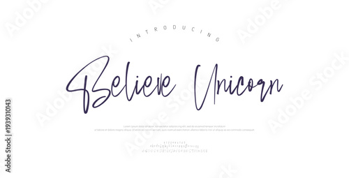 Believe Unicorn, Script luxury alphabet letters font. Typography elegant wedding classic lettering serif fonts decorative vintage retro concept. vector illustration
