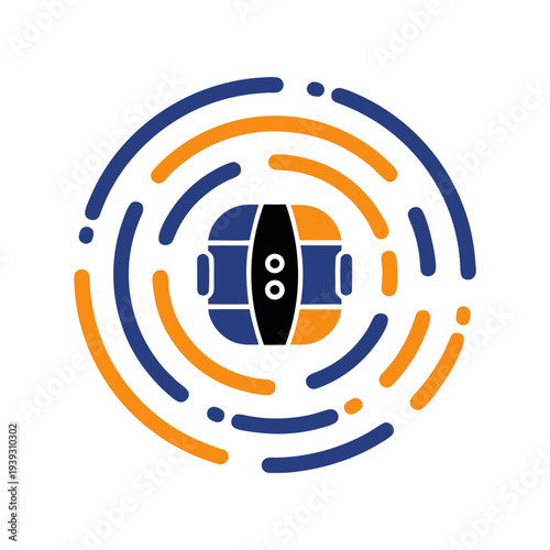 Vr headset virtual reality future technology concept, With abstract circular lines and digital signal