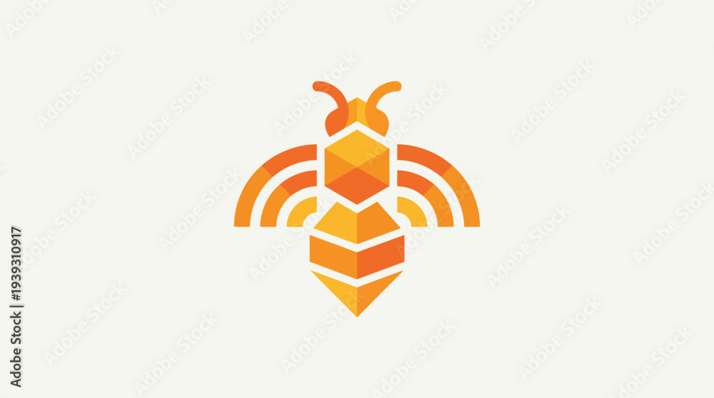 Obraz premium A vibrant and creative logo resembling a bee, crafted with warm colors and geometric patterns, symbolizing biodiversity, hard work, and the beauty of nature.