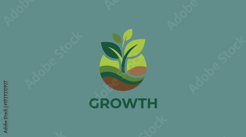A minimalistic logo featuring a green plant emerging from soil, representing growth and sustainability in an eco-friendly way, ideal for environmental initiatives and businesses.
