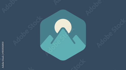 A modern logo that captures the essence of mountains under a full moon, symbolizing adventure, peace, and the majestic beauty of nature, ideal for outdoor brands.