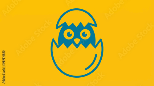 This playful design features a cute owl breaking out of its eggshell, symbolizing new beginnings, creativity, and the joy of discovery in a bright and cheerful color scheme.