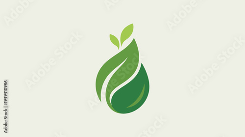 This logo design features an elegant droplet shape adorned with vibrant green leaves, symbolizing purity, sustainability, and nature in a modern, eco-friendly manner.