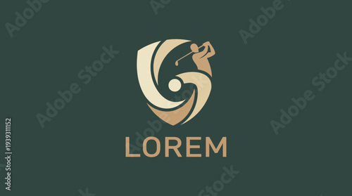 This logo features a stylized depiction of a golfer integrated with a shield, conveying a sense of protection and dynamic movement, perfect for sports brands or events.