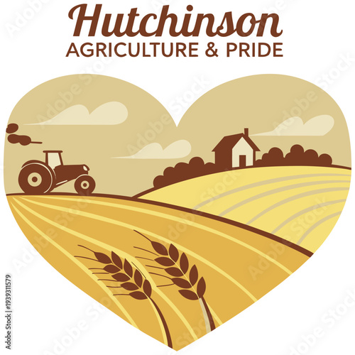 Hutchinson Agriculture and Pride Illustration with Tractor and Wheat Fields