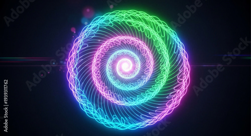 Colorful Neon Spiral Light Art Display.