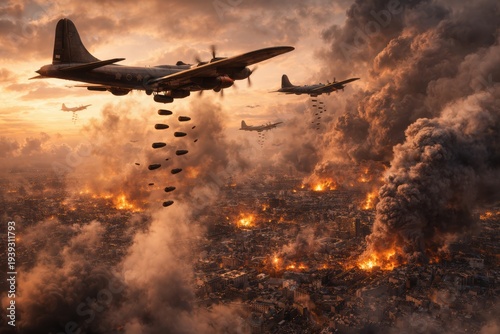 planes bombing in a war