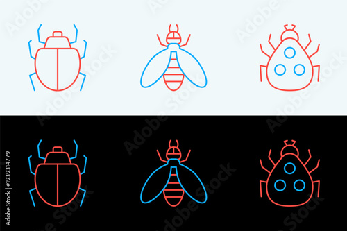 Set line Ladybug, Mite and Bee icon. Vector