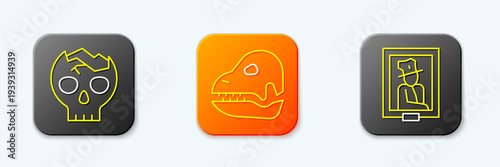 Set line Broken human skull, Dinosaur and Portrait museum icon. Vector