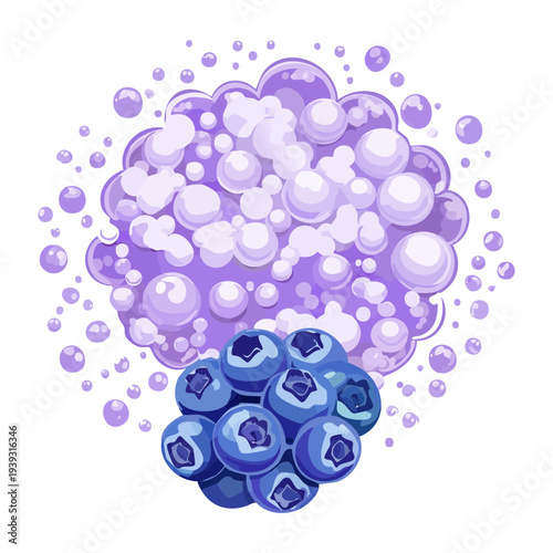 Refreshing blueberry juice with fresh berries and purple water drops for a natural fruit drink illustration - Vector Illustration