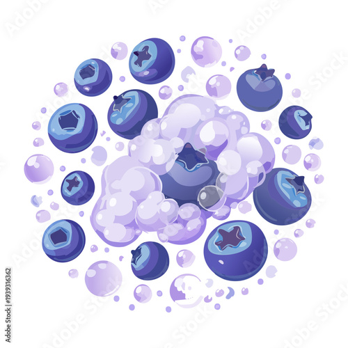 Healthy blueberry smoothie with fresh berries and purple fruit splashes for a vibrant and nutritious drink - Vector Illustration