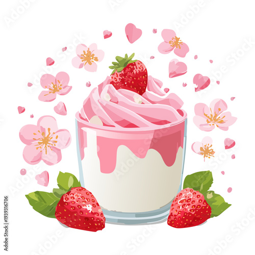 Healthy berry smoothie with fresh strawberries and pink fruit splashes for a vibrant and nutritious fruit drink - Vector Illustration