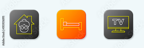Set line Nursing home, Bed and Smart Tv icon. Vector